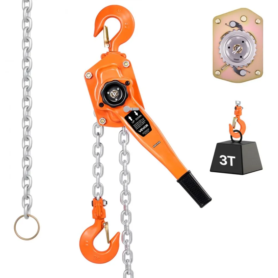 VEVOR Manual Lever Chain Hoist, 3T 6600LBS Capacity Heavy Duty Come Along, 10FT Lift G80 Alloy Steel Chain With Dual Pawl Mechanical Brake,360°Rotating Hooks, for Warehouse Construction Garage