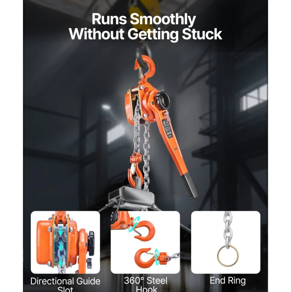 VEVOR Manual Lever Chain Hoist, 3T 6600LBS Capacity Heavy Duty Come Along, 10FT Lift G80 Alloy Steel Chain With Dual Pawl Mechanical Brake,360°Rotating Hooks, for Warehouse Construction Garage