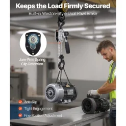 VEVOR Manual Lever Chain Hoist, 1/2T 1100LBS Capacity Heavy Duty Come Along, 10FT Lift G80 Alloy Steel Chain With Dual Pawl Mechanical Brake,360°Rotating Hooks, for Warehouse Construction Garage