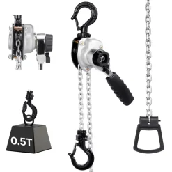 VEVOR Manual Lever Chain Hoist, 1/2T 1100LBS Capacity Heavy Duty Come Along, 20FT Lift G80 Alloy Steel Chain With Dual Pawl Mechanical Brake,360°Rotating Hooks, for Warehouse Construction Garage