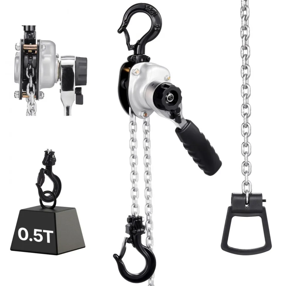 VEVOR Manual Lever Chain Hoist, 1/2T 1100LBS Capacity Heavy Duty Come Along, 20FT Lift G80 Alloy Steel Chain With Dual Pawl Mechanical Brake,360°Rotating Hooks, for Warehouse Construction Garage