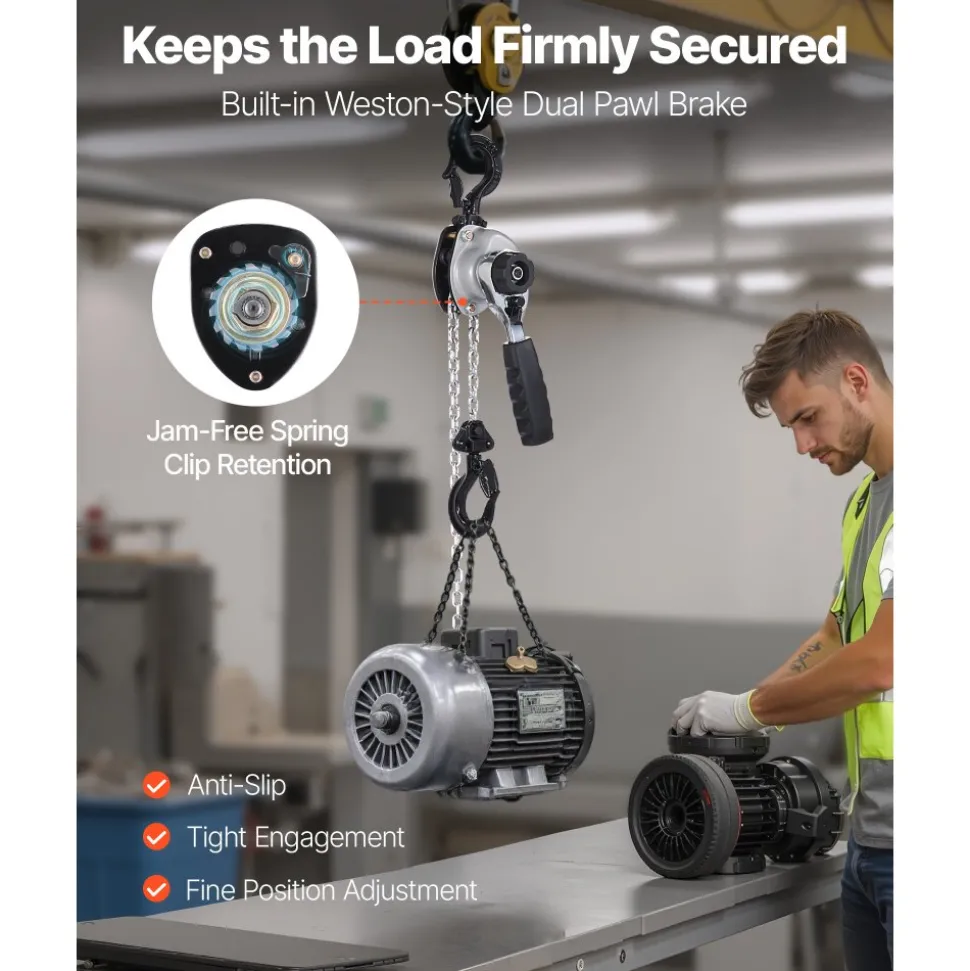 VEVOR Manual Lever Chain Hoist, 1/2T 1100LBS Capacity Heavy Duty Come Along, 20FT Lift G80 Alloy Steel Chain With Dual Pawl Mechanical Brake,360°Rotating Hooks, for Warehouse Construction Garage
