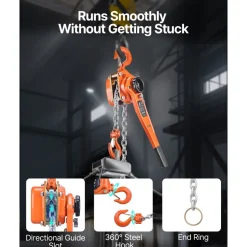 VEVOR Manual Lever Chain Hoist, 3T 6600LBS Capacity Heavy Duty Come Along, 20FT Lift G80 Alloy Steel Chain With Dual Pawl Mechanical Brake,360°Rotating Hooks, for Warehouse Construction Garage