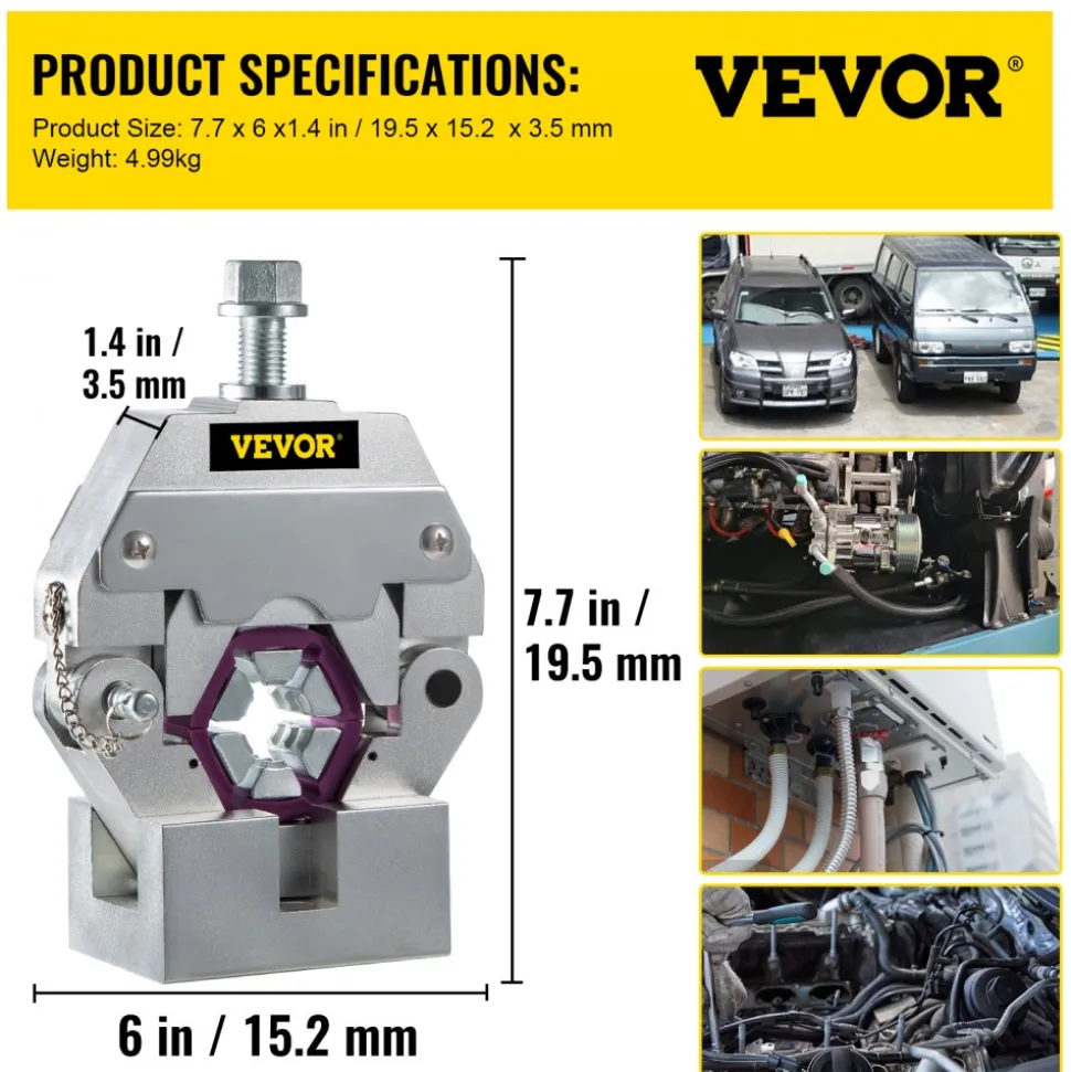 VEVOR Manually Operated AC Hose Crimper Hydra-Krimp 71550 Manual AC Hose Crimper Kit Air Conditioning Repair Handheld AC Hose Crimping Tool with 4 Dies