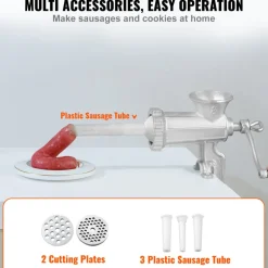 VEVOR Manual Meat Grinder, Heavy Duty Cast Iron Hand Meat Grinder with Steel Table Clamp, Meat Mincer Sausage Maker with 1 Cutting Blade, 2 Cutting Plates, 3 Sausage Tubes for Beef Pepper Mushroom