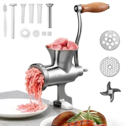 VEVOR Manual Meat Grinder, 304 Stainless Steel Hand Crank Meat Mincer with Steel Table Clamp, Sausage Stuffer with 2 Cutting Plates & 4 Sausage Tubes, Food Grinder for Beef Chili Pork Kitchen Tabletop