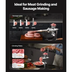 VEVOR Manual Meat Grinder, 304 Stainless Steel Hand Meat Grinder with Steel Table Clamp, Meat Mincer Sausage Maker with 1 Cutting Blade, 2 Cutting Plates, Sausage Tube for Beef Pork Pepper Mushroom