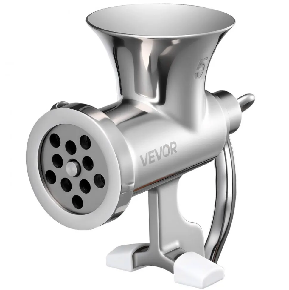 VEVOR Manual Meat Grinder, 304 Stainless Steel Hand Meat Grinder with Steel Table Clamp, Meat Mincer Sausage Maker with 1 Cutting Blade, 2 Cutting Plates, Sausage Tube for Beef Pork Pepper Mushroom
