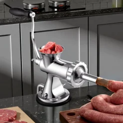 VEVOR Manual Meat Grinder, 304 Stainless Steel Hand Meat Grinder with Suction Cup + Steel Table Clamp, Meat Mincer Sausage Maker & 2 Cutting Plates, Sausage Tube, Grinding Head for Beef Pepper Cookie