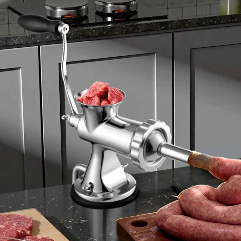 VEVOR Manual Meat Grinder, 304 Stainless Steel Hand Meat Grinder with Suction Cup + Steel Table Clamp, Meat Mincer Sausage Maker & 2 Cutting Plates, Sausage Tube, Grinding Head for Beef Pepper Cookie