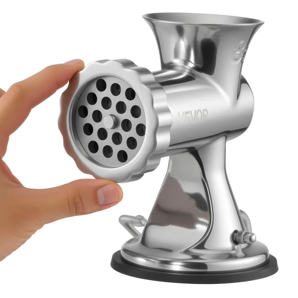 VEVOR Manual Meat Grinder, 304 Stainless Steel Hand Meat Grinder with Suction Cup + Steel Table Clamp, Meat Mincer Sausage Maker & 2 Cutting Plates, Sausage Tube, Grinding Head for Beef Pepper Cookie