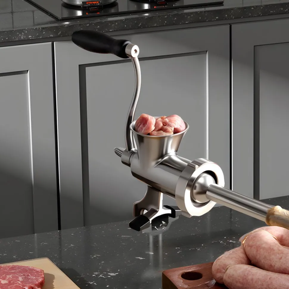 VEVOR Manual Meat Grinder, 304 Stainless Steel Hand Crank Meat Mincer with Steel Table Clamp, Sausage Stuffer with 2 Cutting Plates & Sausage Tube, Food Grinder for Beef Chili Pork Kitchen Tabletop