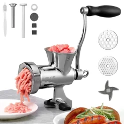 VEVOR Manual Meat Grinder, 304 Stainless Steel Hand Crank Meat Mincer with Steel Table Clamp, Sausage Stuffer with 2 Cutting Plates & Sausage Tube, Food Grinder for Beef Chili Pork Kitchen Tabletop