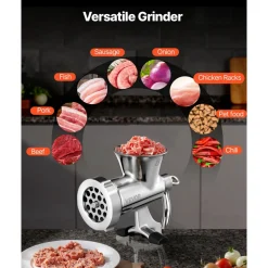 VEVOR Manual Meat Grinder, 304 Stainless Steel Hand Crank Meat Mincer with Steel Table Clamp, Sausage Stuffer with 2 Cutting Plates & Sausage Tube, Food Grinder for Beef Chili Pork Kitchen Tabletop