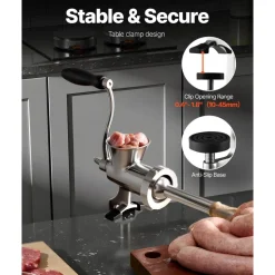 VEVOR Manual Meat Grinder, 304 Stainless Steel Hand Crank Meat Mincer with Steel Table Clamp, Sausage Stuffer with 2 Cutting Plates & Sausage Tube, Food Grinder for Beef Chili Pork Kitchen Tabletop