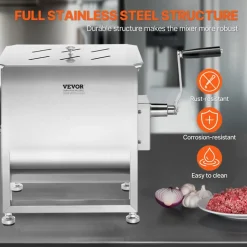 VEVOR Manual Meat Mixer, 30L Fixed Tank Meat Processing Equipment(Mixing Max 60LBS for Meat), Stainless Steel Meat Mixer, Sausage Mixer Machine with Lid Handle Gear Reducer, Ground Beef Hand Mixer