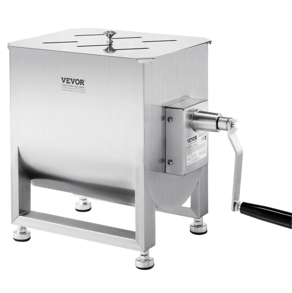 VEVOR Manual Meat Mixer, 30L Fixed Tank Meat Processing Equipment(Mixing Max 60LBS for Meat), Stainless Steel Meat Mixer, Sausage Mixer Machine with Lid Handle Gear Reducer, Ground Beef Hand Mixer