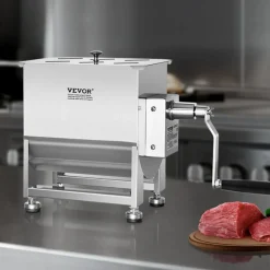 VEVOR Manual Meat Mixer, 30L Fixed Tank Meat Processing Equipment(Mixing Max 60LBS for Meat), Stainless Steel Meat Mixer, Sausage Mixer Machine with Lid Handle Gear Reducer, Ground Beef Hand Mixer