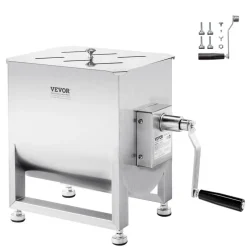 VEVOR Manual Meat Mixer, 20L Fixed Tank Meat Processing Equipment(Mixing Max 30LBS for Meat), Stainless Steel Meat Mixer, Sausage Mixer Machine with Lid Handle Gear Reducer, Ground Beef Hand Mixer