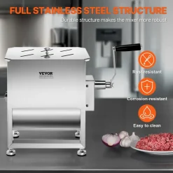 VEVOR Manual Meat Mixer, 20L Fixed Tank Meat Processing Equipment(Mixing Max 30LBS for Meat), Stainless Steel Meat Mixer, Sausage Mixer Machine with Lid Handle Gear Reducer, Ground Beef Hand Mixer