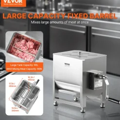 VEVOR Manual Meat Mixer, 60L Fixed Tank Meat Processing Equipment(Mixing Max 120LBS for Meat), Stainless Steel Meat Mixer, Sausage Mixer Machine with Lid Handle Gear Reducer, Ground Beef Hand Mixer