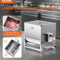 VEVOR Manual Meat Mixer, 40L Fixed Tank Meat Processing Equipment(Mixing Max 80LBS for Meat), Stainless Steel Meat Mixer, Sausage Mixer Machine with Lid Handle Gear Reducer, Ground Beef Hand Mixer