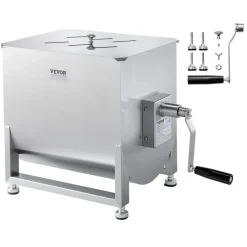 VEVOR Manual Meat Mixer, 40L Fixed Tank Meat Processing Equipment(Mixing Max 80LBS for Meat), Stainless Steel Meat Mixer, Sausage Mixer Machine with Lid Handle Gear Reducer, Ground Beef Hand Mixer