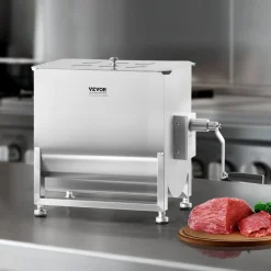 VEVOR Manual Meat Mixer, 40L Fixed Tank Meat Processing Equipment(Mixing Max 80LBS for Meat), Stainless Steel Meat Mixer, Sausage Mixer Machine with Lid Handle Gear Reducer, Ground Beef Hand Mixer