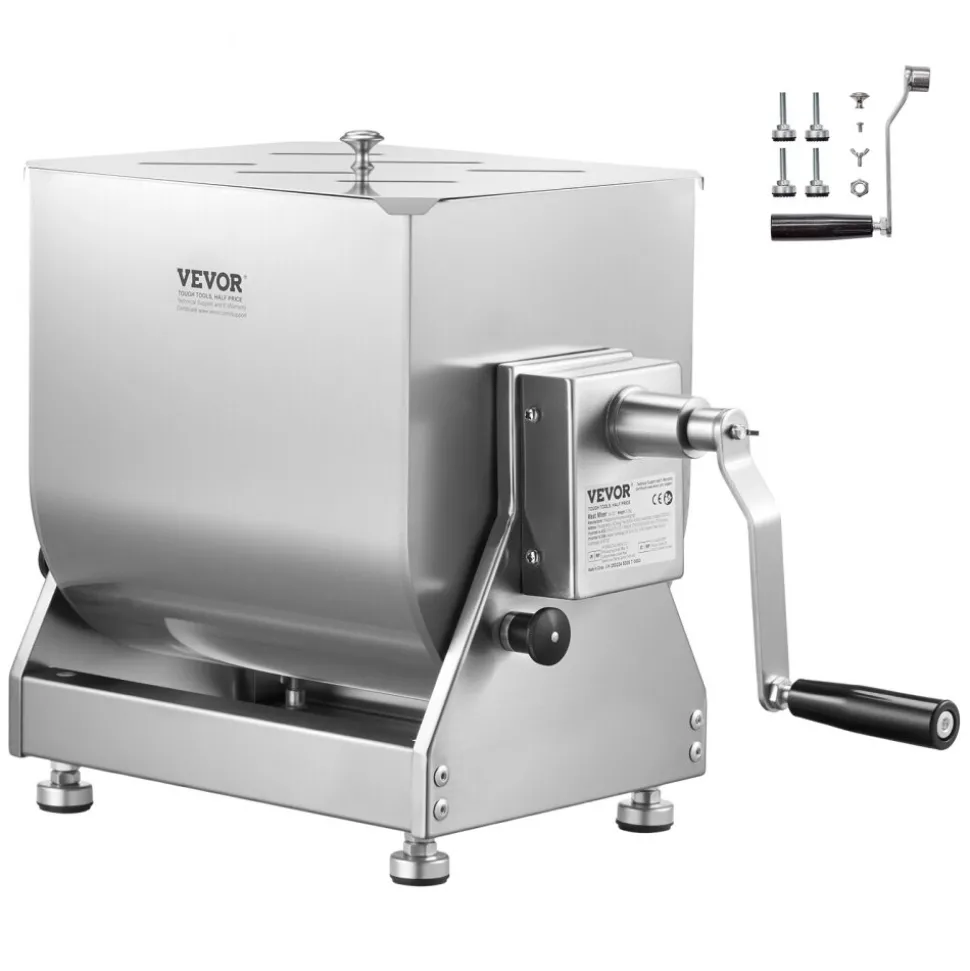 VEVOR Manual Meat Mixer, 40L Tilt Tank Meat Processing Equipment(Mixing Max 40L for Meat), Stainless Steel Meat Mixer, Sausage Mixer Machine with Lid Handle Gear Reducer, Ground Beef Hand Mixer