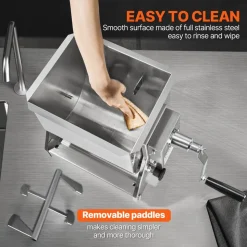 VEVOR Manual Meat Mixer, 30L Tilt Tank Meat Processing Equipment(Mixing Max 30LBS for Meat), Stainless Steel Meat Mixer, Sausage Mixer Machine with Lid Handle Gear Reducer, Ground Beef Hand Mixer