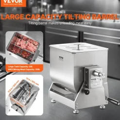VEVOR Manual Meat Mixer, 30L Tilt Tank Meat Processing Equipment(Mixing Max 30LBS for Meat), Stainless Steel Meat Mixer, Sausage Mixer Machine with Lid Handle Gear Reducer, Ground Beef Hand Mixer