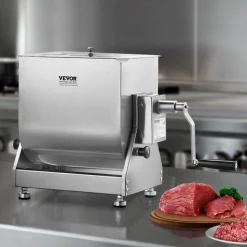 VEVOR Manual Meat Mixer, 15L Tilt Tank Meat Processing Equipment(Mixing Max 15LBS for Meat), Stainless Steel Meat Mixer, Sausage Mixer Machine with Lid Handle Gear Reducer, Ground Beef Hand Mixer