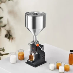 VEVOR Manual Paste Liquid Filling Machine, 5-100ml Bottle Filler, Adjustable Bottle Filling Machine, Stainless Steel Liquid Filler with Hopper for Milk Water Juice Essential Oil Shampoo Cosmetic Honey