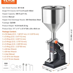 VEVOR Manual Paste Liquid Filling Machine, 5-100ml Bottle Filler, Adjustable Bottle Filling Machine, Stainless Steel Liquid Filler with Hopper for Milk Water Juice Essential Oil Shampoo Cosmetic Honey