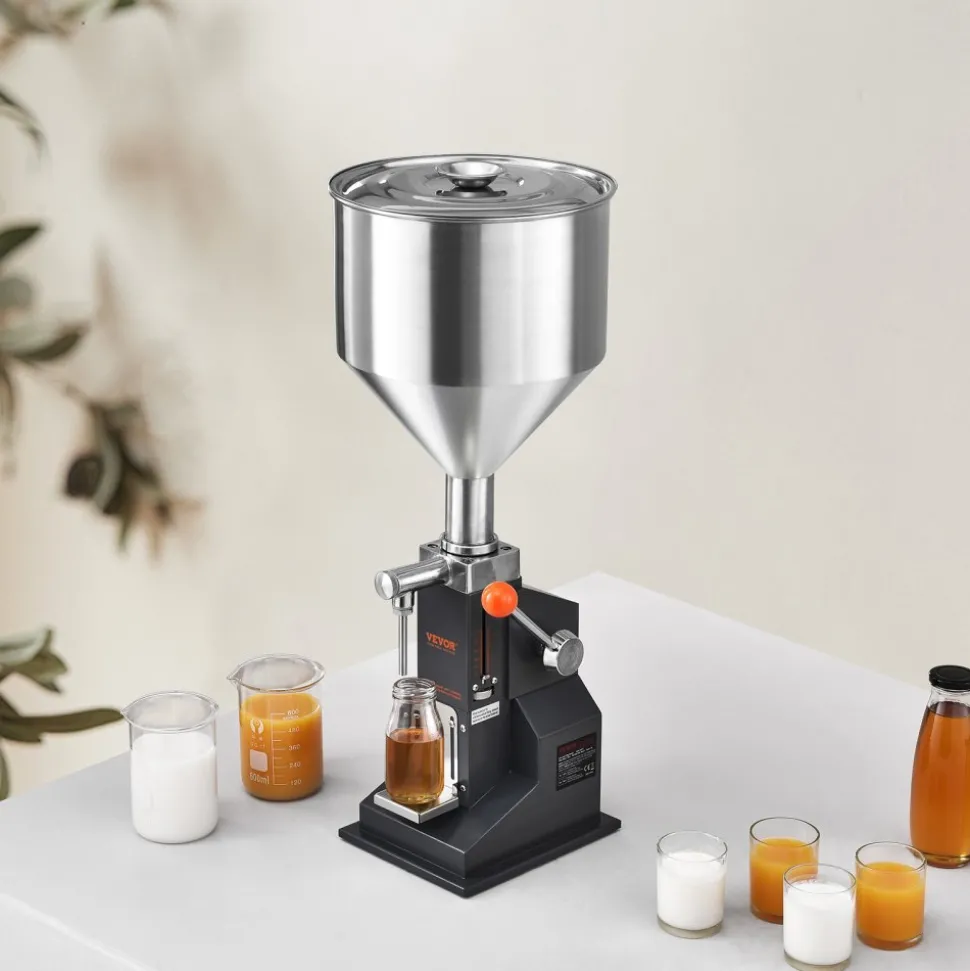 VEVOR Manual Paste Liquid Filling Machine, 5-50ml Bottle Filler, Adjustable Bottle Filling Machine, Stainless Steel Liquid Filler with Hopper for Milk Water Juice Essential Oil Shampoo Cosmetic Honey