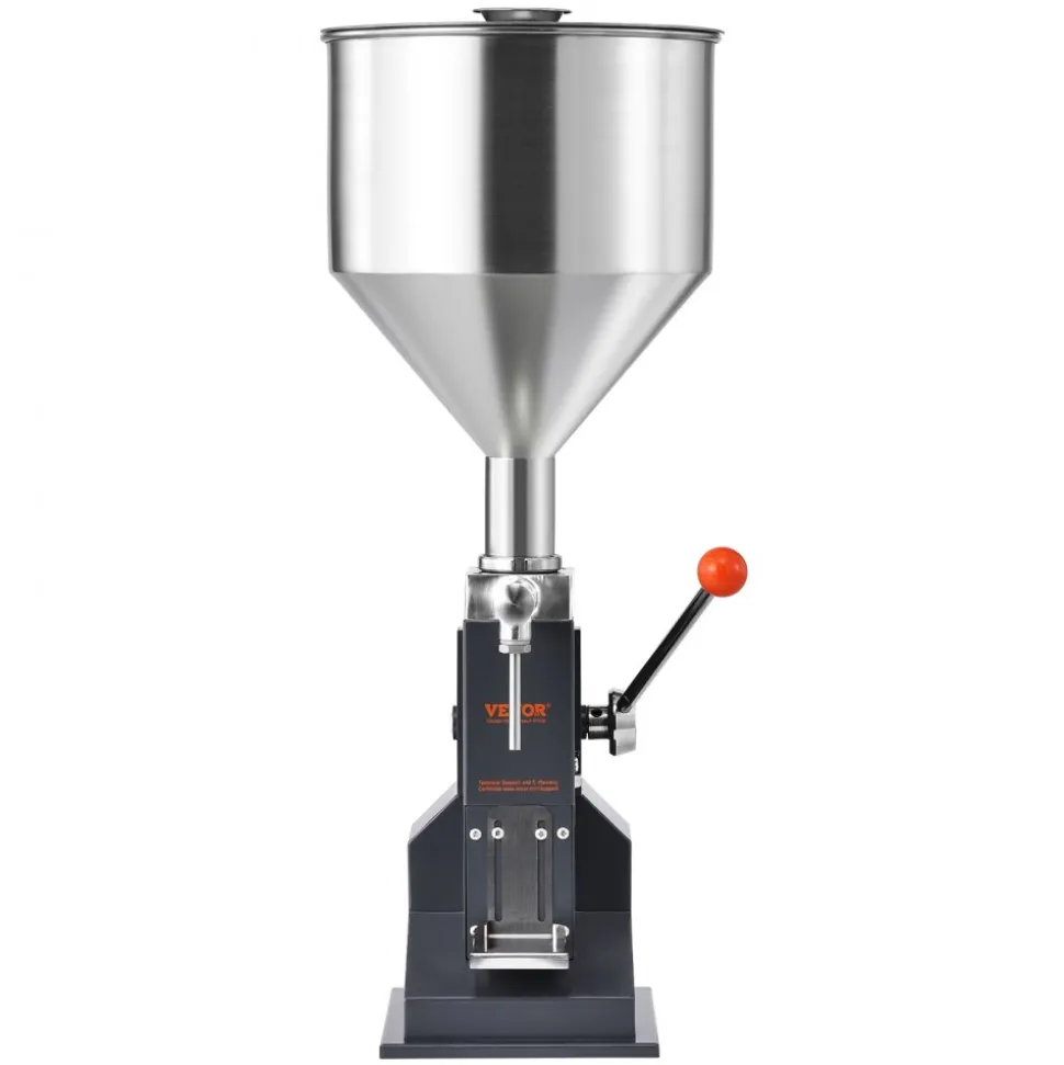 VEVOR Manual Paste Liquid Filling Machine, 5-50ml Bottle Filler, Adjustable Bottle Filling Machine, Stainless Steel Liquid Filler with Hopper for Milk Water Juice Essential Oil Shampoo Cosmetic Honey
