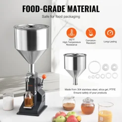 VEVOR Manual Paste Liquid Filling Machine, 5-50ml Bottle Filler, Adjustable Bottle Filling Machine, Stainless Steel Liquid Filler with Hopper for Milk Water Juice Essential Oil Shampoo Cosmetic Honey
