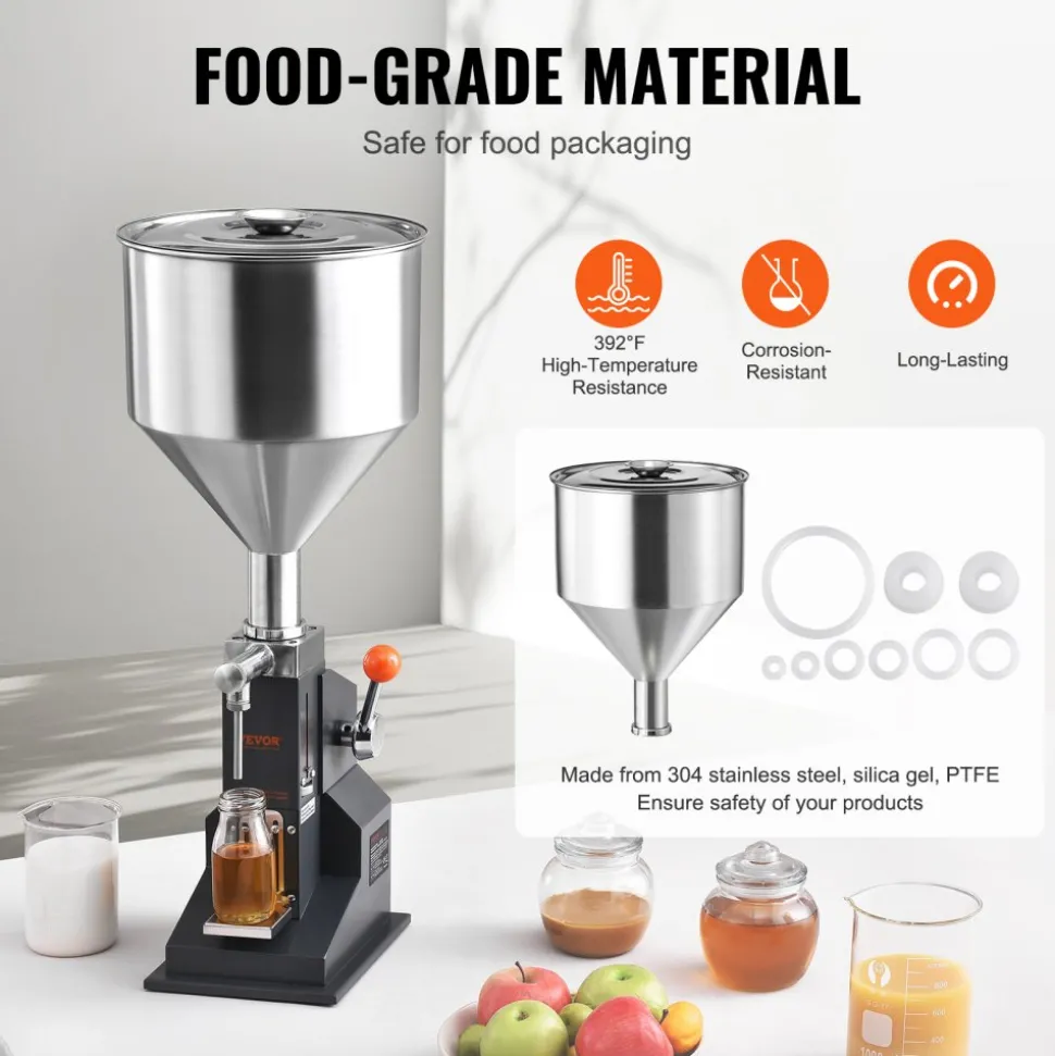 VEVOR Manual Paste Liquid Filling Machine, 5-50ml Bottle Filler, Adjustable Bottle Filling Machine, Stainless Steel Liquid Filler with Hopper for Milk Water Juice Essential Oil Shampoo Cosmetic Honey