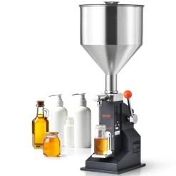 VEVOR Manual Paste Liquid Filling Machine, 5-50ml Bottle Filler, Adjustable Bottle Filling Machine, Stainless Steel Liquid Filler with Hopper for Milk Water Juice Essential Oil Shampoo Cosmetic Honey