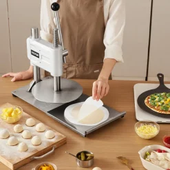 VEVOR Manual Pizza Dough Press Machine, 9.5 inch Pizza Pastry Press Plate, Stainless Steel Bread Presser, Commercial Chapati Sheet Crust Maker, Forming Machine with Handle and 100 Pcs Parchment Paper