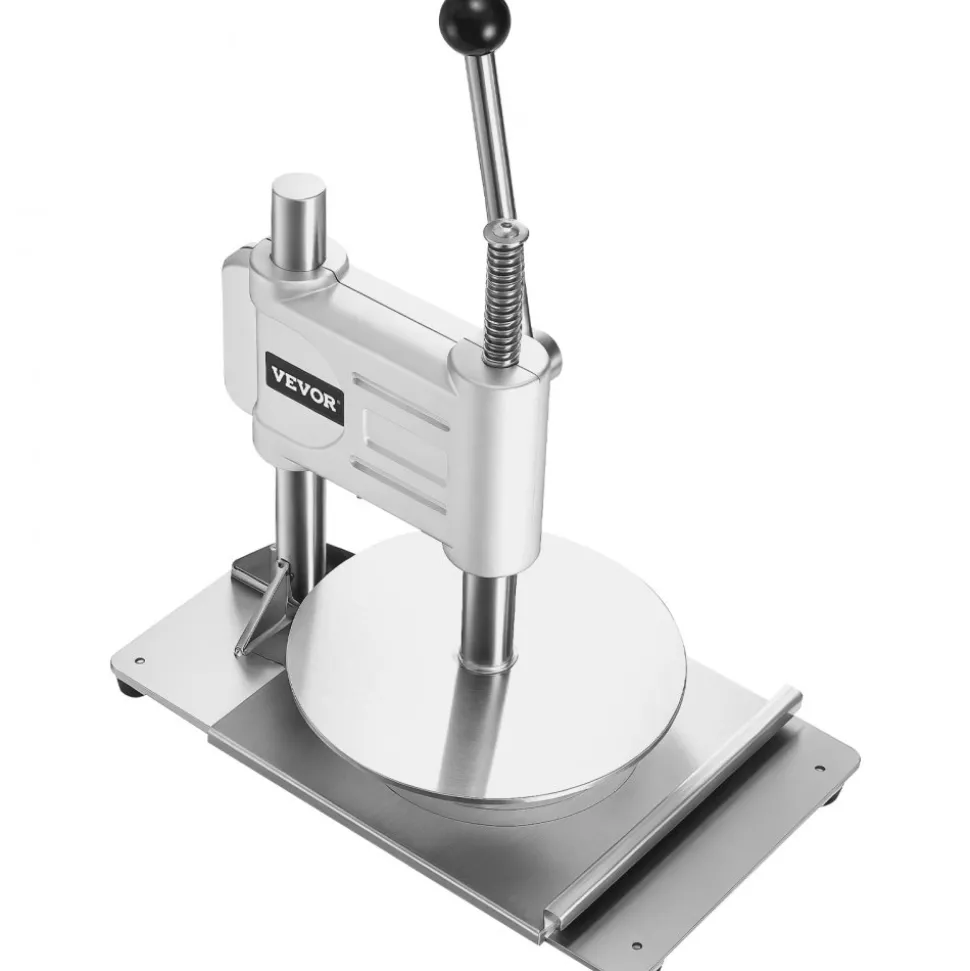 VEVOR Manual Pizza Dough Press Machine, 9.5 inch Pizza Pastry Press Plate, Stainless Steel Bread Presser, Commercial Chapati Sheet Crust Maker, Forming Machine with Handle and 100 Pcs Parchment Paper