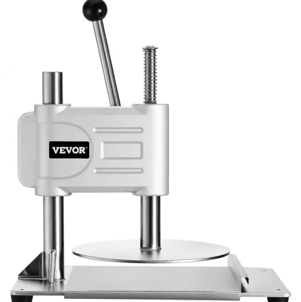 VEVOR Manual Pizza Dough Press Machine, 9.5 inch Pizza Pastry Press Plate, Stainless Steel Bread Presser, Commercial Chapati Sheet Crust Maker, Forming Machine with Handle and 100 Pcs Parchment Paper