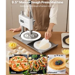 VEVOR Manual Pizza Dough Press Machine, 9.5 inch Pizza Pastry Press Plate, Stainless Steel Bread Presser, Commercial Chapati Sheet Crust Maker, Forming Machine with Handle and 100 Pcs Parchment Paper