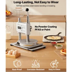 VEVOR Manual Pizza Dough Press Machine, 9.5 inch Pizza Pastry Press Plate, Stainless Steel Bread Presser, Commercial Chapati Sheet Crust Maker, Forming Machine with Handle and 100 Pcs Parchment Paper