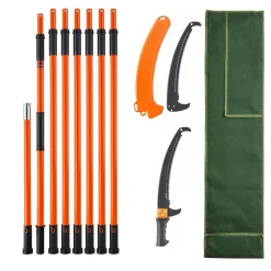 VEVOR Manual Pole Saw, 3.87-27 ft Extendable Pole Tree Pruner, Sharp 65Mn Steel Blade, Lightweight Fiberglass Handle Pole, Double-Hook Saw for High Branch Trimming, Pruning Tool for Palms, Shrubs