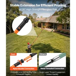 VEVOR Manual Pole Saw, 3.87-27 ft Extendable Pole Tree Pruner, Sharp 65Mn Steel Blade, Lightweight Fiberglass Handle Pole, Double-Hook Saw for High Branch Trimming, Pruning Tool for Palms, Shrubs