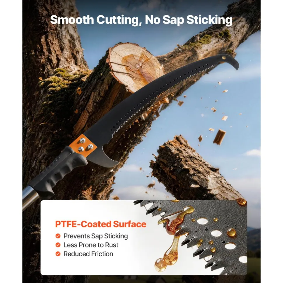 VEVOR Manual Pole Saw, 3.87-27 ft Extendable Pole Tree Pruner, Sharp 65Mn Steel Blade, Lightweight Fiberglass Handle Pole, Double-Hook Saw for High Branch Trimming, Pruning Tool for Palms, Shrubs