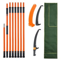 VEVOR Manual Pole Saw, 3.87-27 ft Extendable Pole Tree Pruner, Sharp 65Mn Steel Blade, Lightweight Fiberglass Handle Pole, Double-Hook Saw for High Branch Trimming, Pruning Tool for Palms, Shrubs