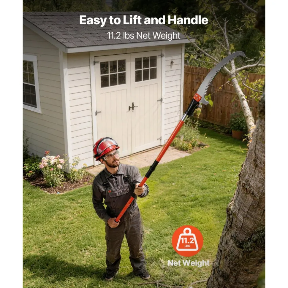 VEVOR Manual Pole Saw, 3.87-27 ft Extendable Pole Tree Pruner, Sharp 65Mn Steel Blade, Lightweight Fiberglass Handle Pole, Double-Hook Saw for High Branch Trimming, Pruning Tool for Palms, Shrubs