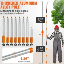 VEVOR Manual Pole Saw, 3.87-27 ft Extendable Pole Tree Pruner with Scissors, Sharp 65Mn Steel Blade, Lightweight Fiberglass Handle Pole, for High Branch Trimming, Pruning Tool for Palms and Shrubs